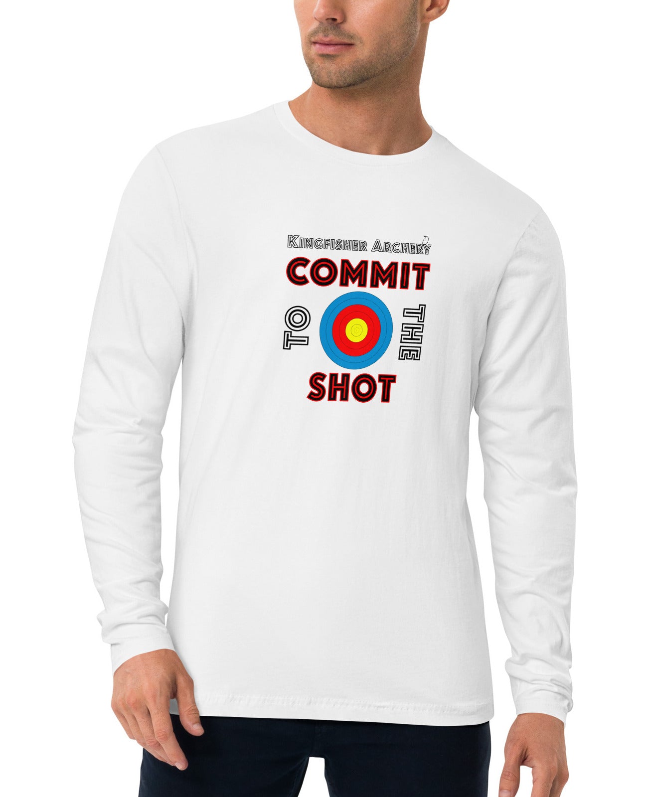 Men's Long-Sleeve Fitted Tee | Commit To The Shot (White Only)