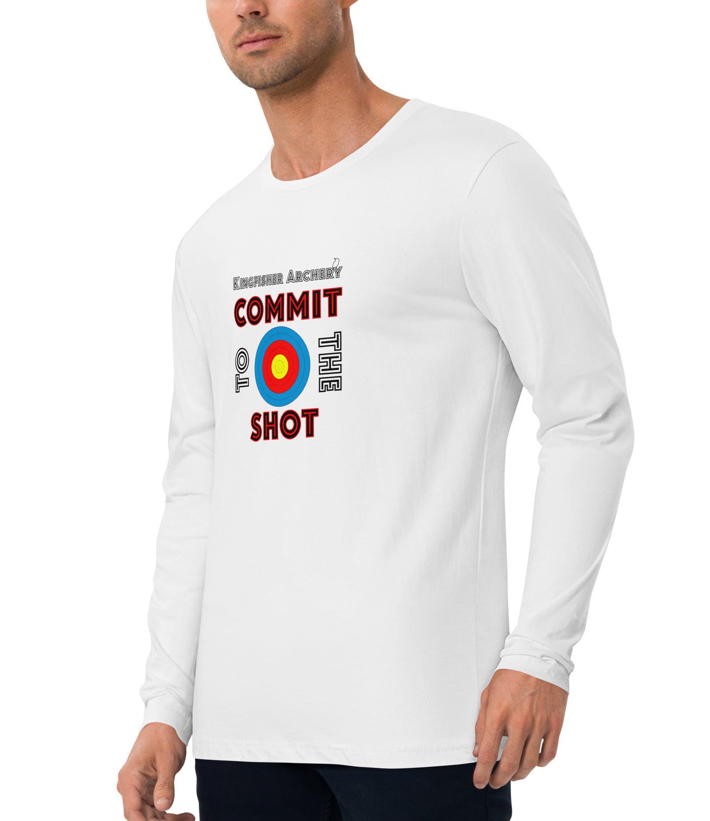 Men's Long-Sleeve Fitted Tee | Commit To The Shot (White Only)